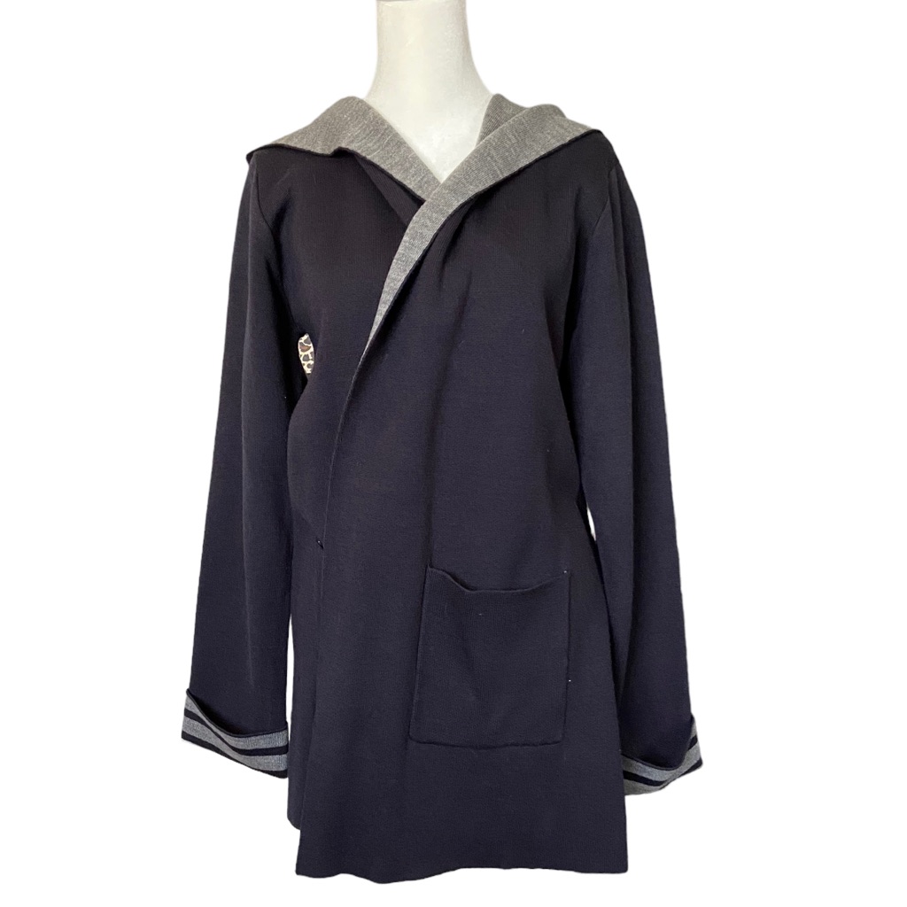 Japanese Hooded Open Cardigan Sweater Navy/Gray M